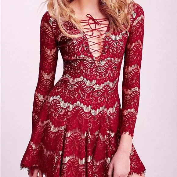 Nasty Gal Red Lace Mini Dress - Picture 2 of 11